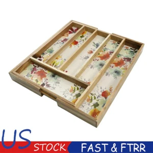 18 x 13 Zoll Holz Erweiterbar Silberbesteck Organizer Küche Dekoriert Aufbewahrung Neu - Bild 1 von 9