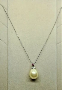 COLLANA ANTICA DONNA ORO BIANCO 18KT 750 PENDENTE PERLA MABÈ RUBINO VERO COLLIER - Foto 1 di 2