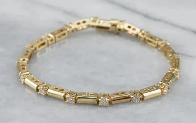 14K Yellow Gold Finish  Round Cut Lab Created Diamond Women's Tennis Bracelet - Image 1 of 4
