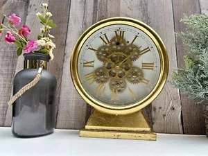 Reloj de mesa con manto de engranaje dorado vapor punk punk punk en dificultades - Imagen 1 de 6