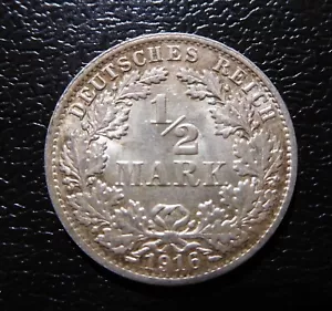 GERMANIA - IMPERO / ARGENTO 1/2 MARCO / 1916 A - Foto 1 di 2