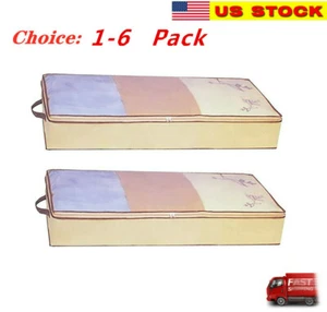  Flexible Zippered Under Bed Storage Bag Fabric Underbed Clothes Storage - Picture 1 of 8