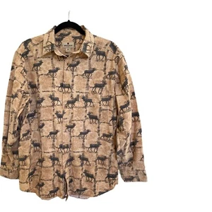 Vintage Woolrich Men’s Elk Deer Chamois Shirt SZ M Long Sleeve Cotton Dark Wheat - Picture 1 of 5