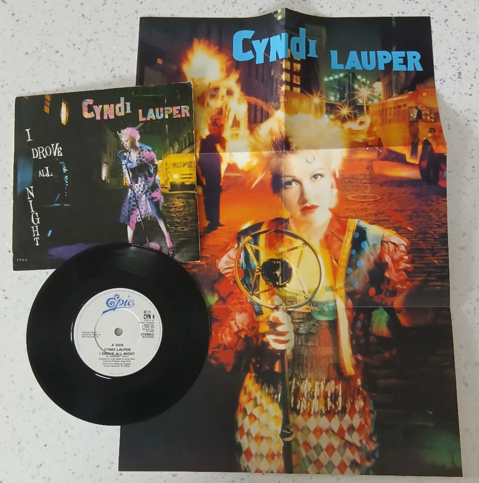 Cyndi Lauper - I Drove All Night 7 inch Vinyl Record with Poster  EX Foto 1 de 1