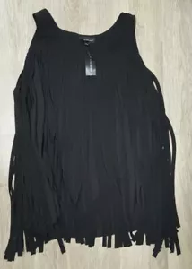 Camicetta smanicata nera Lane Bryant frange taglie forti 26 nuova con etichetta - Foto 1 di 6