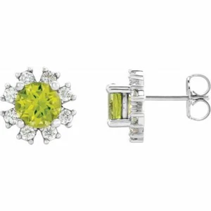 Natural Peridot & 1/5 CTW Diamond Earrings In Platinum - Picture 1 of 2