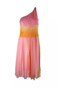 Laundry By Shelli Segal Pink Multi One-Shoulder Chiffon Dress 12 - Picture 1 of 3
