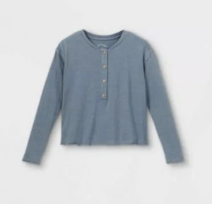 Girls' Boxy Henley Long Sleeve T-Shirt - art class  NWT Blue S 6/6x - Picture 1 of 6