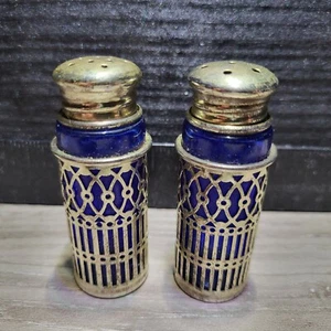 Lote 4 cocteleras de sal y pimienta vintage azul cobalto con recubrimiento de plata recubierta - Imagen 1 de 12