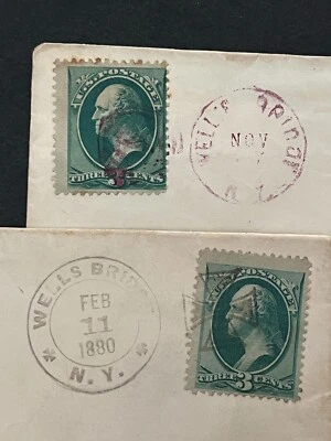 2 WELLS BRIDGE NY PURPLE FANCY CANCELS MALTESE CROSS +! HAMDEN NY YOUMANS COVERS - Image 1 of 4