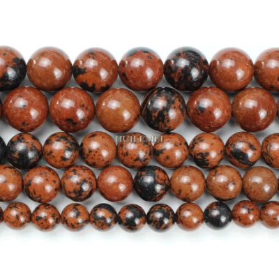 Natural Mahagony Obsidian Gemstone Round Loose Beads 4mm 6mm 8mm 10mm 12mm 15.5" - Image 1 of 3