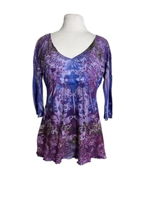 One World Hippycore Fairycore Blouse Shirt Womens Size Petite Large PL Purple - Picture 1 of 10