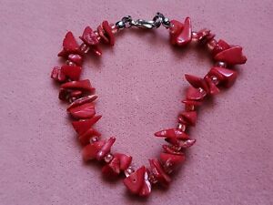 Hand- Made * GENUINE CORAL * CHIP Bracelet 7.5"- Made in USA