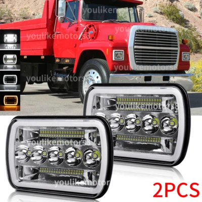Par de faros LED cuadrados de 7x6" haz alto/bajo para Ford F-8000 TF8000 1983-1987 Foto 1 de 4