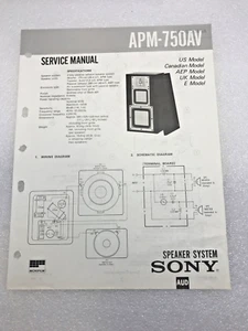 Original OEM Sony APM-750AV Service Manual Repair Speaker System 1985 - Picture 1 of 2