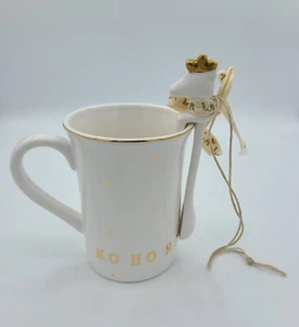 Mudpie Coffee Cup Mug Mud Pie Polka Dotted Ho Ho Ho 14 oz. Tea Chocolate Spoon - Picture 1 of 11