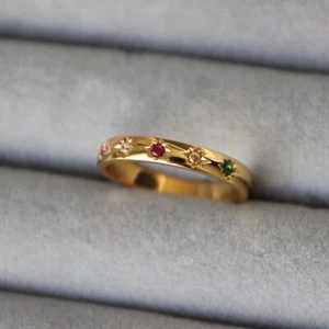 Rainbow Colorful Simple Minimalist Waterproof Handmade Jewelry 925 Silver Ring - Picture 1 of 11