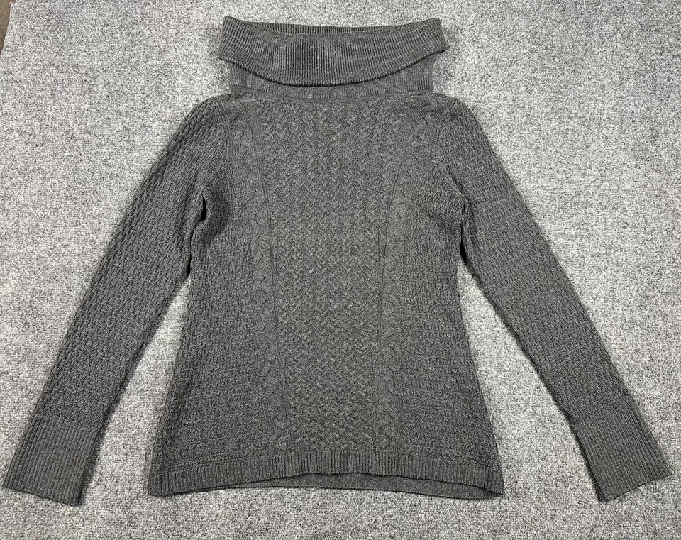 Suéter De Colección Clásicos Entier Lana Merino Para Mujer Grande Gris L/S Cable Cuello Alto Foto 1 de 4