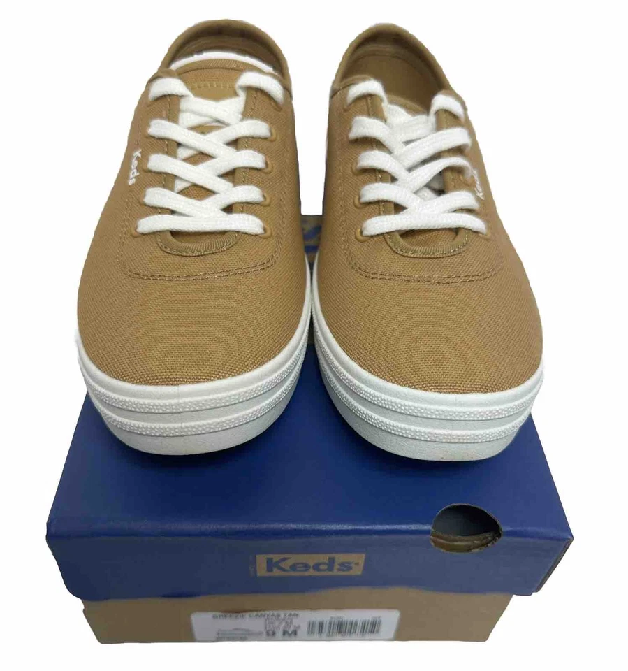 Keds Women's Breezie Canvas Lace-Up Sneaker Tan WF66785 Shoes Size 10