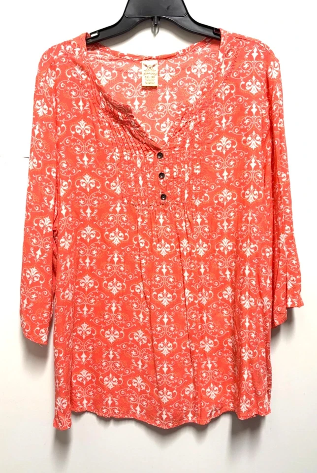 Lindo Top Pintuck Rosa Coral Talla 2X (20) Gloria Desteñida Mangas 3/4 Foto 1 de 3