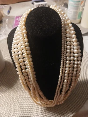 6 нитей пресноводный жемчуг ожерелье/колье 14 K застежка - Изображение 1 из 4