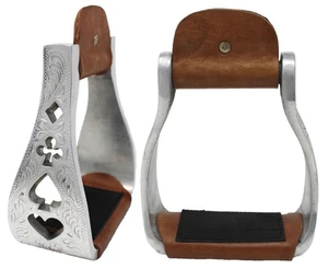 Pferd Western 5" breiter Sattel Aluminium graviert Poker Reit Steigbügel 51152 - Bild 1 von 4