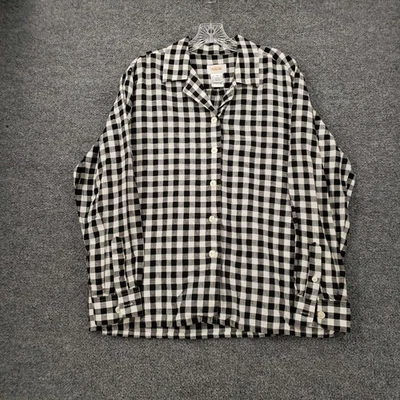 Talbots Button Up Shirt Womens Medium Black Linen Blend Gingham Long Sleeve - Image 1 of 4
