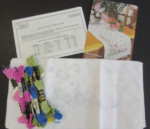 Tobin #1952/46 FIELD OF FLOWERS Embroidery Stamped Runner 15"x71" DMC Floss - Picture 1 of 8