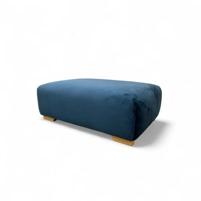 DFS 'Zika' Banquette Footstool Dark Blue Sensual Velvet Stool Light Oak Feet NEW - Image 1 of 4