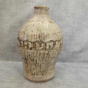 Vintage Studio Pottery Stoneware Heavy Vase Browns Beige Cream - Picture 1 of 12
