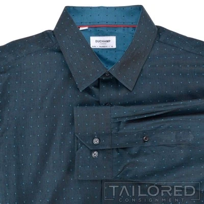 DUCHAMP Blue Polka Dot 100% Cotton Tailored Fit Luxury Dress Shirt - XXL 2XL - Image 1 of 4