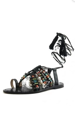 Sandalias SCHUTZ Patricia de cuero negro con cordones Gladiador estrás, EUR 40, US 9 Foto 1 de 4