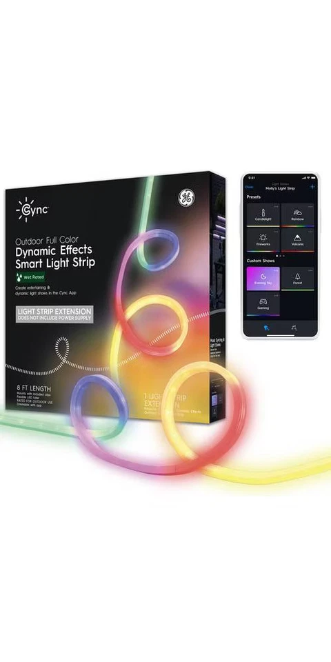 GE Cync Outdoor Full Color 8ft Dynamic Effects Smart Light Strip Christmas