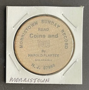 Morristown, NJ Wooden Nickel - Sunday Record (Newspaper) Promo - E Pluribus Unum - Picture 1 of 2