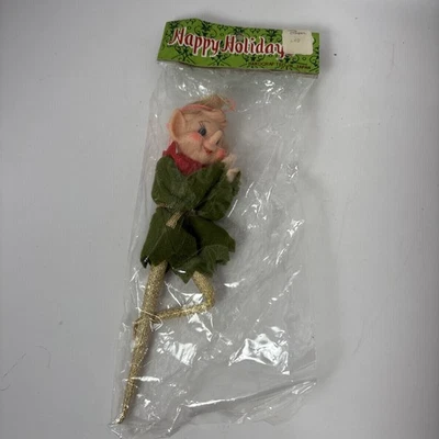 Vintage MCM Knee Hugger Elf Pixie IOP Christmas Ornament Japan New Old Stock - Image 1 of 4