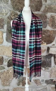 Bufanda de invierno para mujer 100 % cachemir hecha en Escocia colorida a cuadros  - Imagen 1 de 6