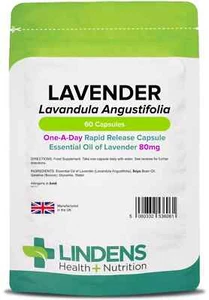 Lavender Essential Oil 80mg 60 Capsules Tiredness Fatigue Relaxation Lindens - Picture 1 of 7