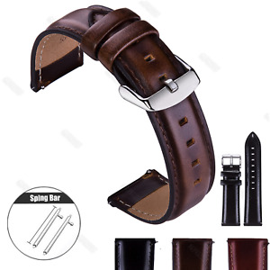 18 20 22mm Genuine Leather Wrist Watch Band Strap Wristband + Quick Release pins
