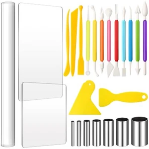 24 Pcs Clay Sculpting Tools Kits,Pottery Tools DIY Set withRoller, Acrylic Sheet - Picture 1 of 8
