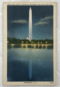Washington DC Washington Monument Reflecting Pool At Night Vintage Postcard - Picture 1 of 2