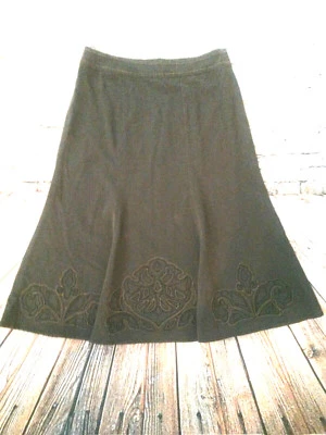 Falda CAbi #402 Talla 6 Marrón Acampanada Línea A Apliques Floral Bordado Deshilachado Larga Foto 1 de 4