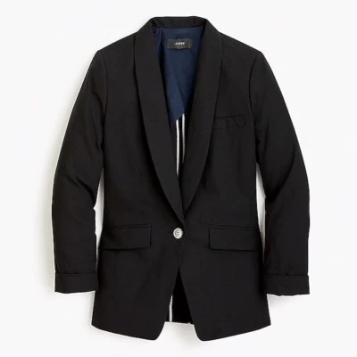 Blazer sin estructura JCREW $168 en algodón-lino talla 0 en negro H6199 SP 2018 NUEVO CON ETIQUETAS Foto 1 de 4