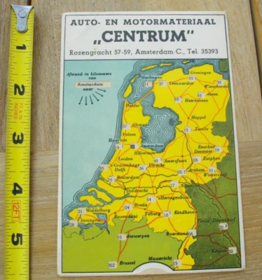 Vintage Netherlands Distance Map 1975 Centrum Advertising Amsterdam Holland - Image 1 of 4