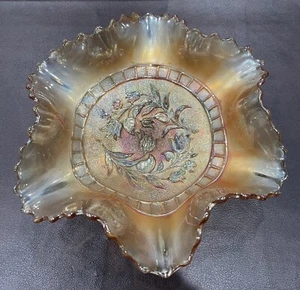 Dugan Carnival Glass Windflower Bowl Marigold Ruffled Edge - Picture 1 of 3