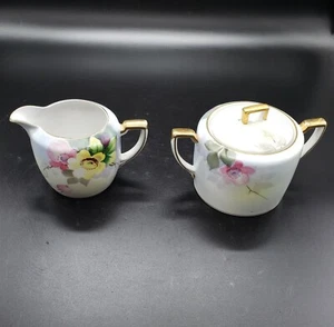 Vintage Nippon Hand Painted Floral Lidded Sugar & Creamer READ - Picture 1 of 9