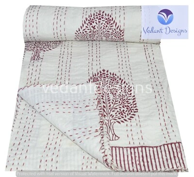 Colcha boho individual Kantha edredón bloque corredor cama vintage de algodón Foto 1 de 4