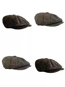 Baker Boy Cap Peaky Mens Ladies Newsboy 8 Panel Flat Cap Quilted Lined Farmer - Picture 1 of 8