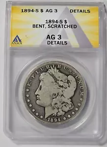 1894-S MORGAN SILVER DOLLAR ANACS AG3 DETAILS (818) - Picture 1 of 4