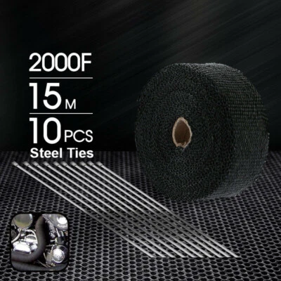 Heat Resistant 2000F Exhaust Wrap Black 15M*50mm + 10 Stainless Steel Ties - image 1 of 4
