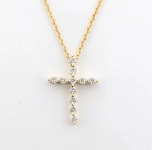 14kt Yellow Gold Diamond Cross 18" Necklace .14ctw H Si2 15mm Cross Pendant - Picture 1 of 5
